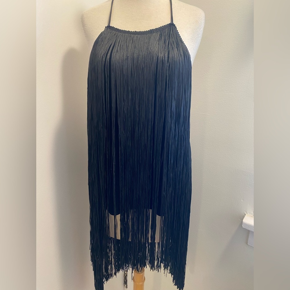 ZARA Black Velvet Fringed Halter Top - Size M - NEW - Picture 3 of 10